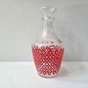Red Diamond Geometric Liquor Decanter Glass Bottle & Stopper France MCM
